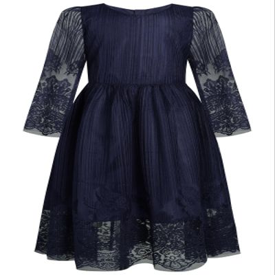 Bonny Billy Girl's Classy Embroidery Lace Maxi Flower Girl Dress 4-5 Yrs Navy Blue