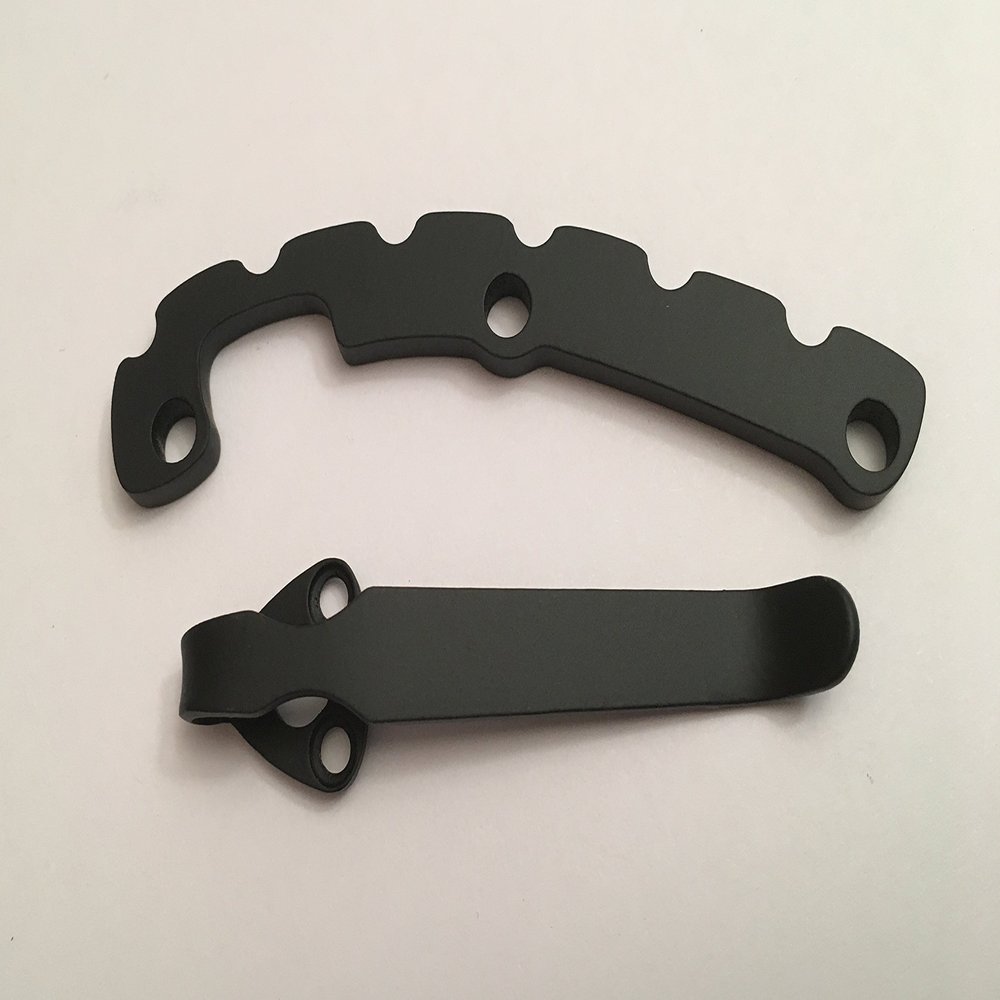 Matte Black Titanium Back Spacer and Pocket Clip set for Spyderco Tenacious folder knife C122GP C122GS C122GBBKP C122GPBBN C122GPGR
