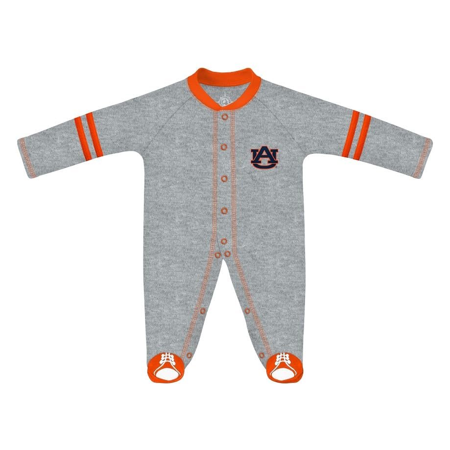 Creative Knitwear College Baby Infant Sports Shoe Footed Romper Long Sleeve- Auburn Tigers Logo, Oxford/Orange, Size 0-3 Months