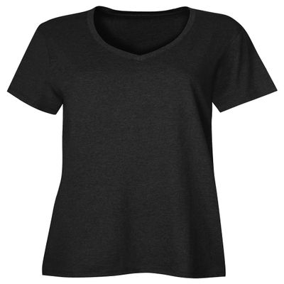 Hanes Womens X-Temp V-Neck Triblend Tee with Fresh IQ (42VT) -BLACK TRIB -3XL