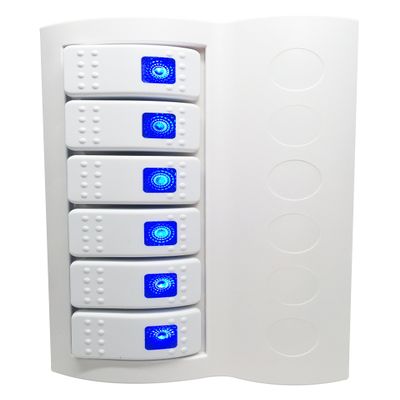 Marine Boat Waterproof White Switch Panel Circuit Breaker 6 Gang Blue LED Rocker