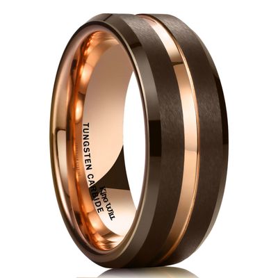 King Will Tungsten Carbide Wedding Band for Men Women-8mm Width in Brown with Grooved Center Wedding Ring Matte Finished Suitable for Work, Gym Comfort Fit Size 13