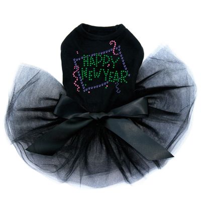 Happy New Year Confetti - Bling Rhinestone New Year Dog Tutu Dress, XXS Black