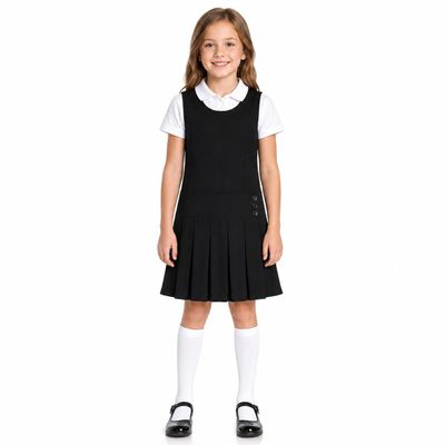 Bienzoe Girls School Uniform Jumper: Sleeveless Pleated Dress Black 6X