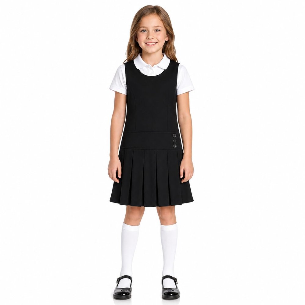 Bienzoe Girls School Uniform Jumper: Sleeveless Pleated Dress Black 6X