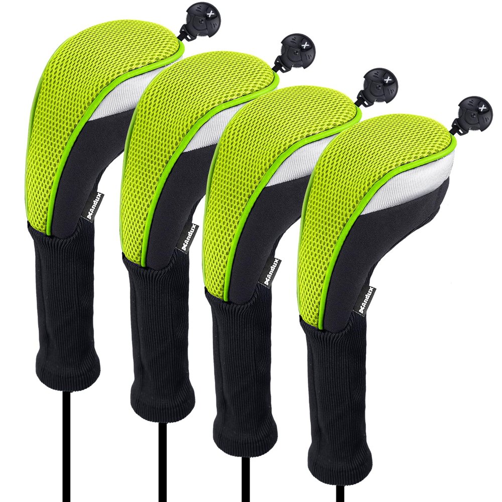 Andux 4pcs/Pack Long Neck Golf Hybrid Club Head Covers Dial No. Tag CTMT-02 Green