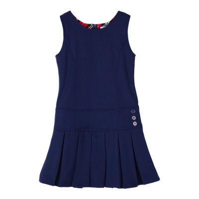 Bienzoe Girls School Uniform Jumper: Stretch Fit Pleated Hem Kids Sleeveless Dress Navy 14