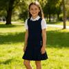 Bienzoe Girls School Uniform Jumper: Stretch Fit Pleated Hem Kids Sleeveless Dress Navy 14 view 3