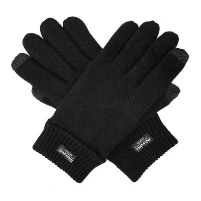 BRUCERIVER Men's Pure Wool Knitted Gloves with Warm Fleece Lining Size S/M (Black Touchscreen)