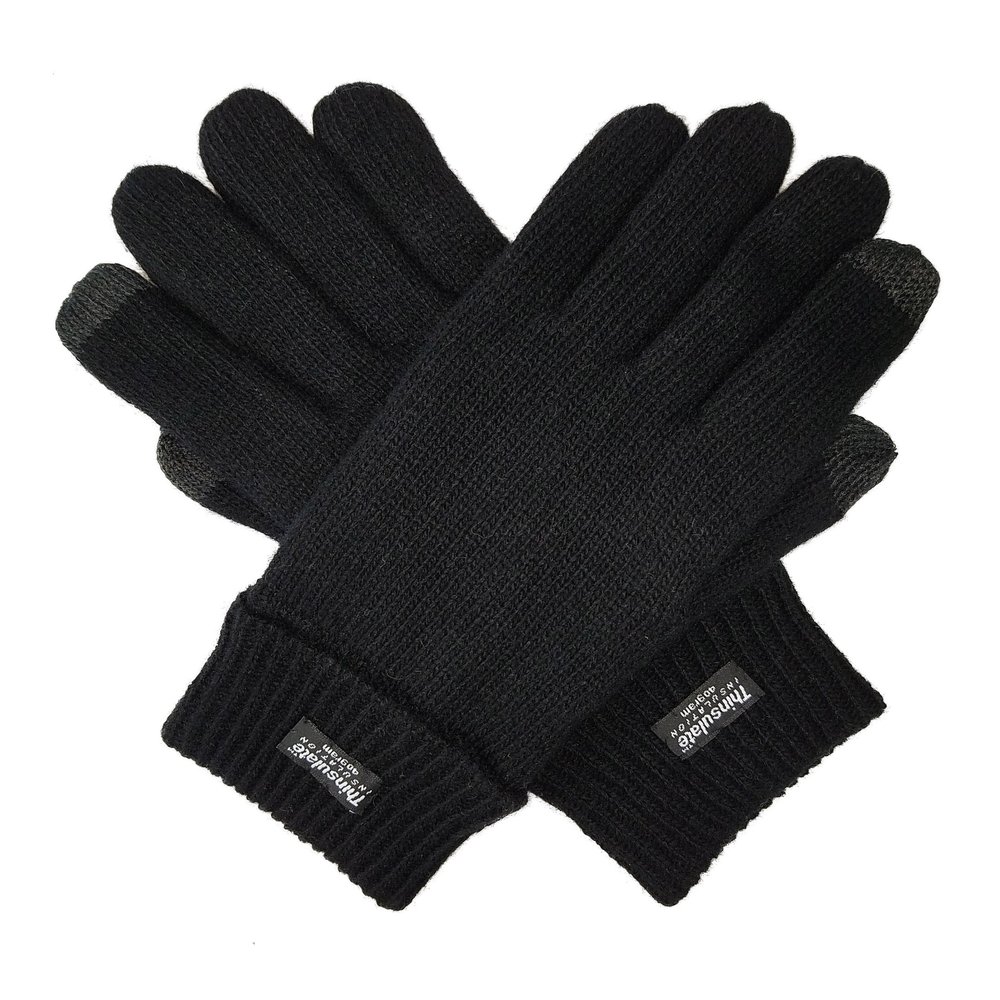 BRUCERIVER Men's Pure Wool Knitted Gloves with Warm Fleece Lining Size S/M (Black Touchscreen)