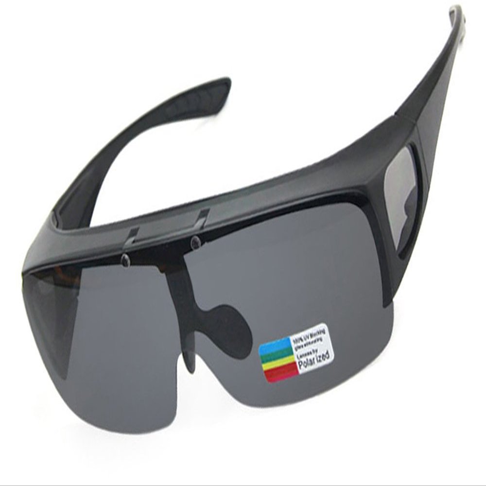 BEISON Driving Glasses Flipup Coverup Polarized Fitover Sunglasses B-6453 (Matte black, Smoke grey)