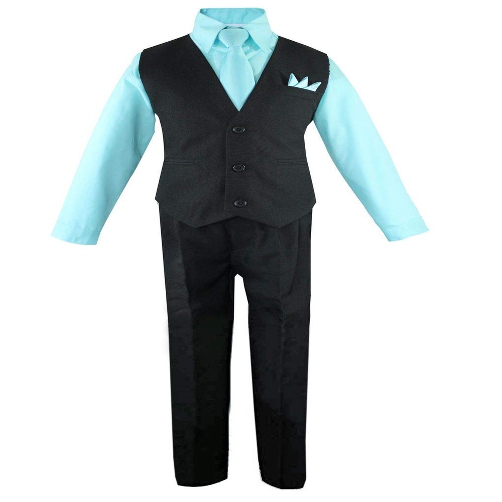 Luca Gabriel Toddler Boys' 4 Piece Vest Shirt Tie Pant and Hanky Set Aqua - 4t