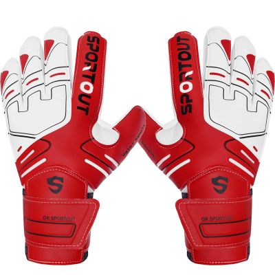 Sportout Youth&Adult Goalie Goalkeeper Gloves,Strong Grip for The Toughest Saves, with Finger Spines to Give Splendid Protection to Prevent Injuries 3 Colors (Red, 10)