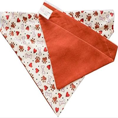 BPAWED PALS Paw Print Bone Heart Over-The-Collar Dog Scarf - Reversible (M)