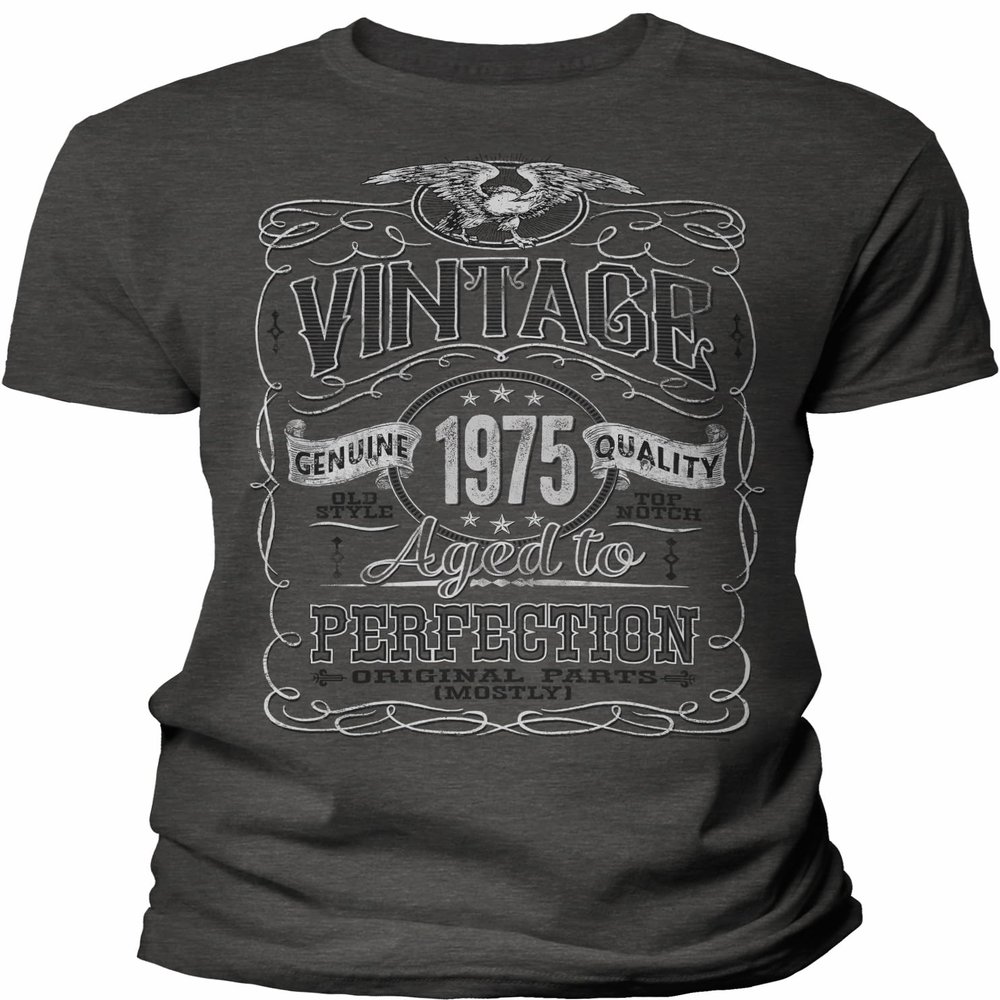 51st Birthday Gift Shirt for Men - Vintage 1975 Aged to Perfection - Dk. Heather-002-4X