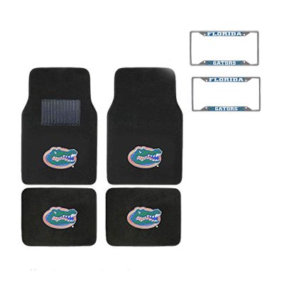 Florida Gators 4 Pc Carpet Floor Mats And 2 Chrome Metal License Frame With