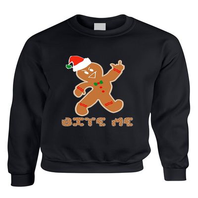 ALLNTRENDS Adult Sweatshirt Bite Me Gingerbread Ugly Christmas Funny Top (L, Black)