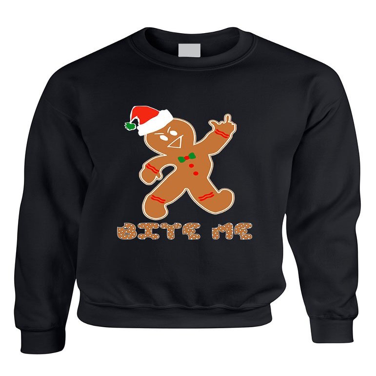 ALLNTRENDS Adult Sweatshirt Bite Me Gingerbread Ugly Christmas Funny Top (L, Black)