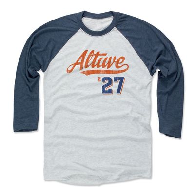 500 LEVEL Jose Altuve 3/4 Sleeve T-Shirt (Baseball Tee, Large, Indigo/Ash) - Jose Altuve Script O