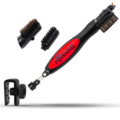 Frogger BrushPro Latch-It Golf Club Cleaner, Ergonomic Grip and Latch-it Magnet, Red - Professional Golf Club Brush and Groove Cleaner for Golfers