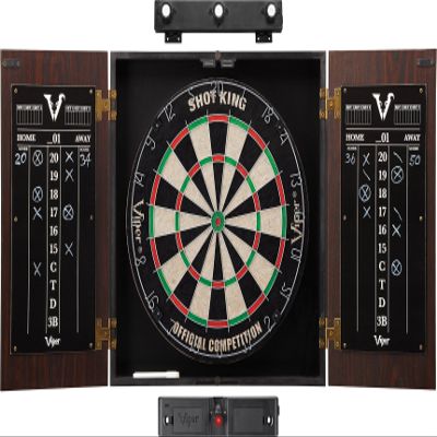 Viper Stadium Cabinet & Shot King Sisal/Bristle Dartboard Play-Ready Bundle: Elite Set (Shot King Dartboard, Darts, Shadow Buster and Laser Throw Line), Black (40-1213)