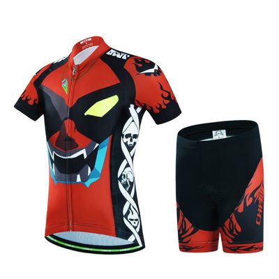 Kids Cycling Jersey Set Short Sleeve Cartoon Bike Jersey Set, (Short Sleeve Jersey + Padded Shorts)
