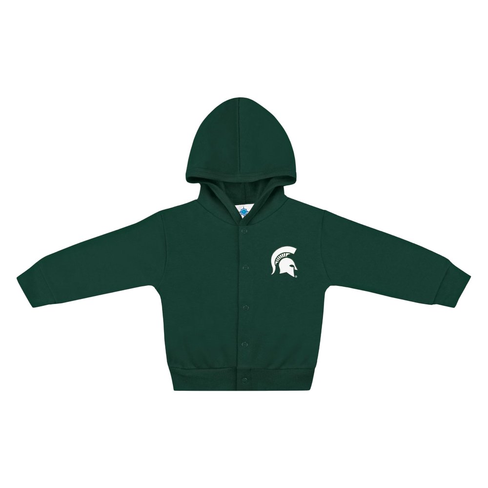 Creative Knitwear College Baby NCAA Officially Licensed Snap Hooded Jacket - Michigan State Spartans Logo - Hunter - 12 Months