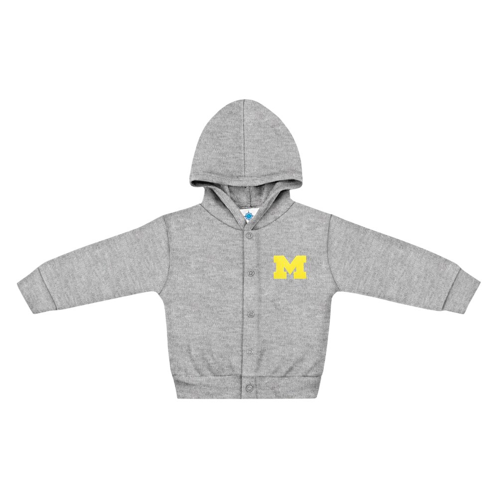 College Baby NCAA Officially Licensed Snap Hooded Jacket - Michigan Wolverines Block M Logo - Oxford - 12 Months
