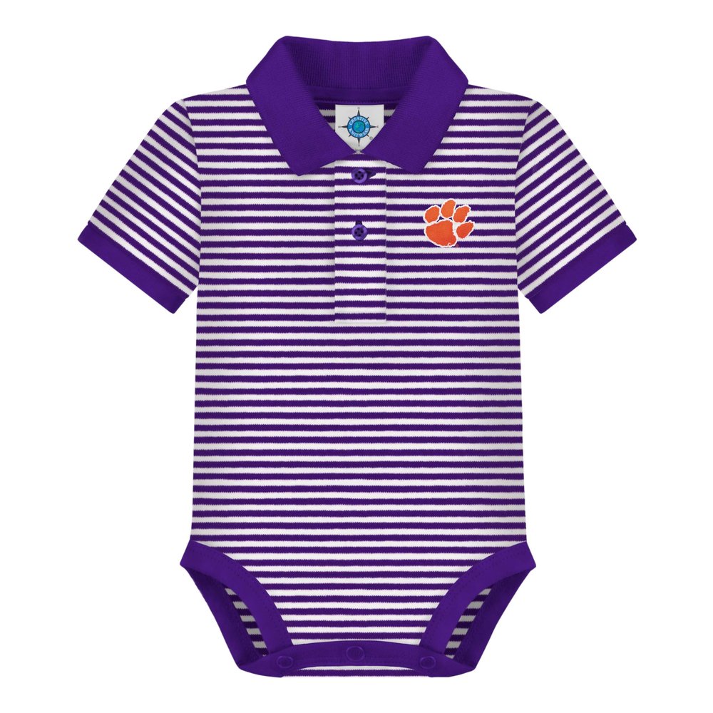 Creative Knitwear College Baby Clemson Tigers Newborn Striped Polo Bodysuit, Purple/White, for Boys & Girls, 12 Months