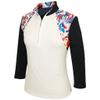 Monterey Club Women's Fountain Floral Print Block 3/4 Sleeve Zip Top #2347 (White/Navy, Large) view 1