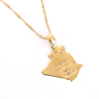 Algeria Map Pendant Chain 24K Yellow Gold Algerian Women African Item