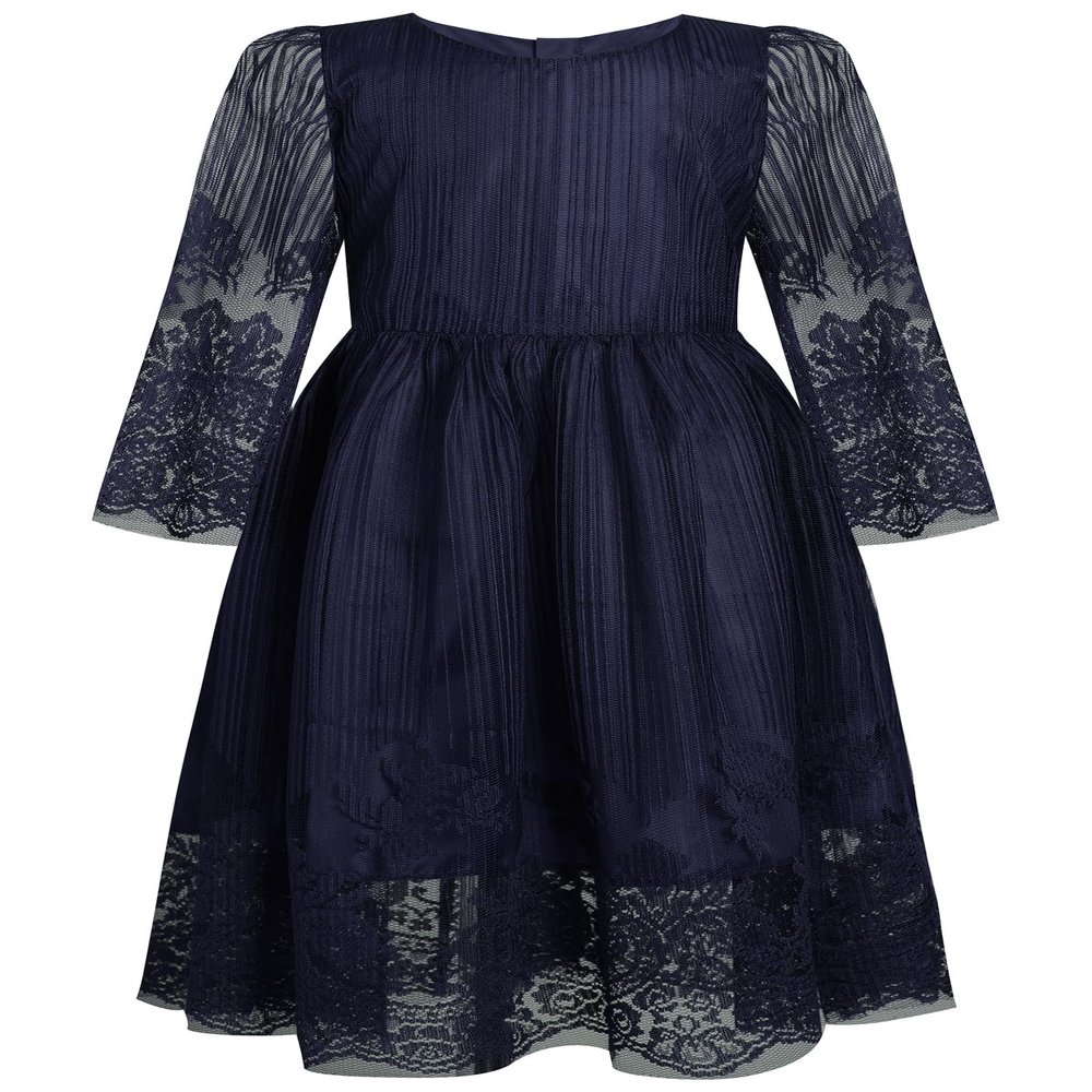 Bonny Billy Girl's Classy Embroidery Lace Maxi Flower Girl Dress 8-9 Yrs Navy Blue