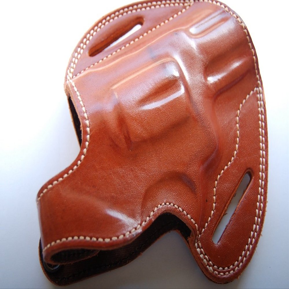 Cal38 Leather Belt owb Holster for S&W Model 19-6 Revolver 357 Snub (R.H) Tan