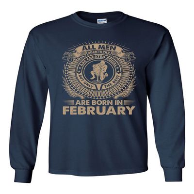 Long Sleeve Adult T-Shirt Aquarius Men Created Equal Best Born in February DT (Medium, Navy Blue)