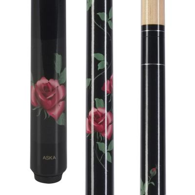 ASKA Custom Pool Cue Black Rose, 13mm Hard Leather Tip, Canadian Hard Rock Maple, No Wrap (21-Ounce)