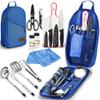 12 Piece Camp Kitchen Cooking Utensil Set Travel Organizer Grill Accessories Portable Compact Gear for Backpacking BBQ Camping Hiking Travel Cookware Kit Water Resistant Case (Blue) view 2
