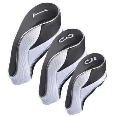 Andux Golf Club Driver Wood Head Covers with Hook & Loop Set of 3 Black/White
