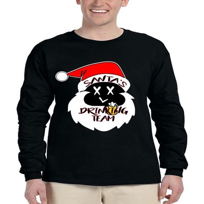 ALLNTRENDS Men's Long Sleeve Santa's Drinking Team Cool Xmas Funny Top (L, Black)