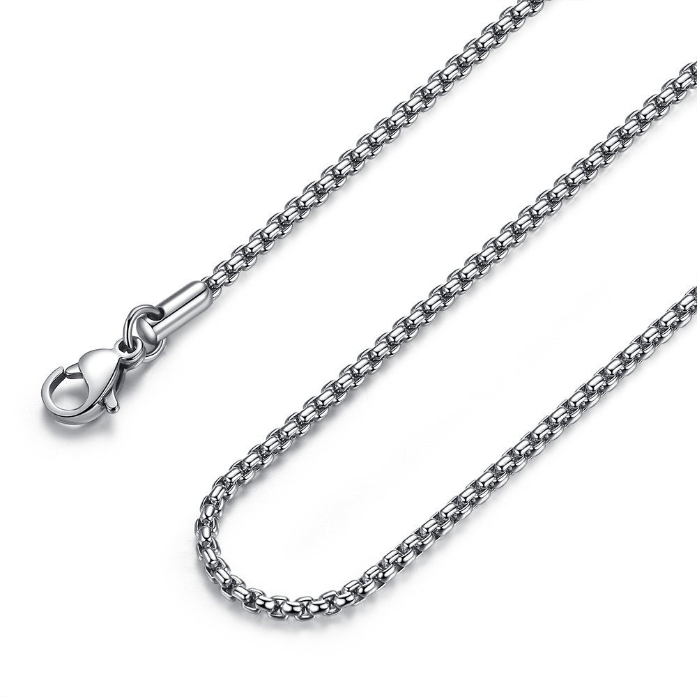 FOSIR Mens Chain Necklaces, 2mm Stainless Steel Rolo Chain Necklace for Men and Women, Silver Tone Box Chains for Men,18 Inch