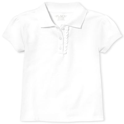 The Children's Place Girls Short Sleeve Ruffle Pique Polo,White Single,XXL(16)