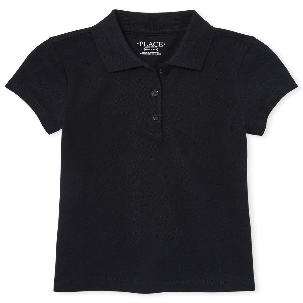 The Children's Place Girl's Short Sleeve Pique Polo, Black, XX-Large