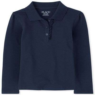 The Children's Place Girl's Long Sleeve Ruffle Pique Polo, Tidal, XX-Large