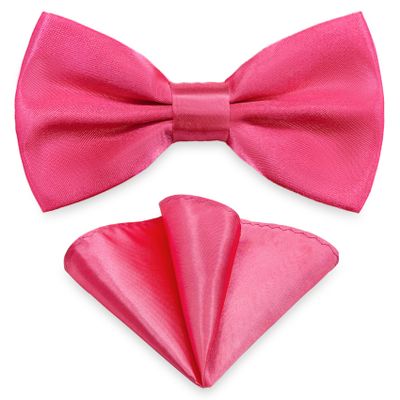 SYAYA Bow Ties for Men, Silk Formal Tuxedo Bow Tie for Boy, Tux Bowtie For Wedding U-SY-B2 (Hot Pink - Bow Tie & Handkerchief Set)