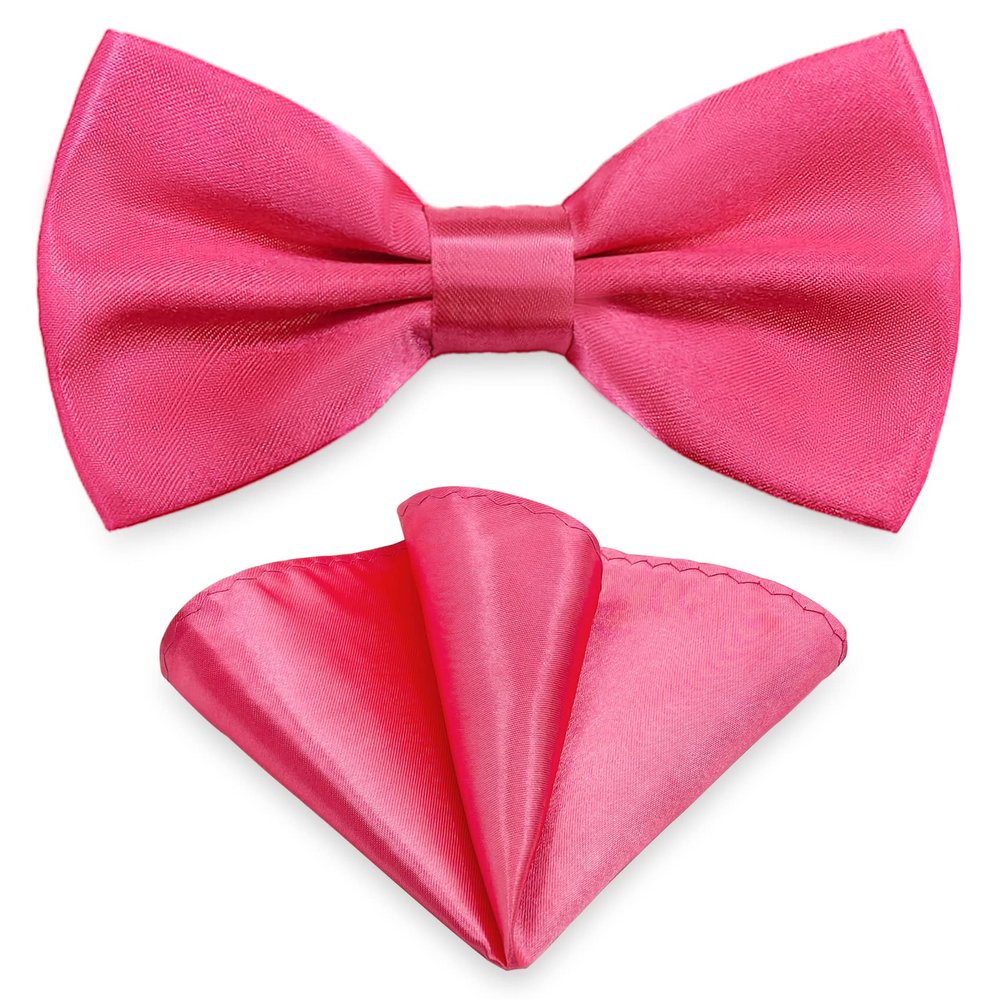SYAYA Bow Ties for Men, Silk Formal Tuxedo Bow Tie for Boy, Tux Bowtie For Wedding U-SY-B2 (Hot Pink - Bow Tie & Handkerchief Set)