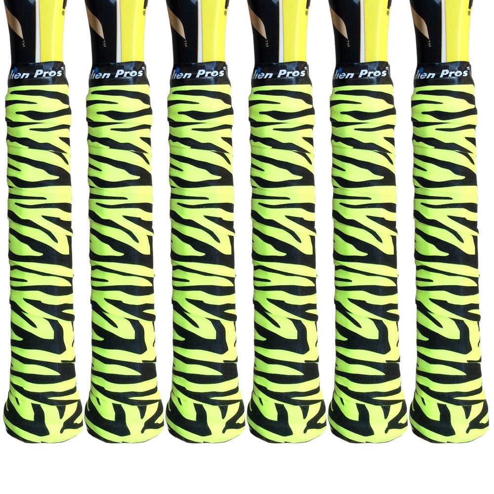 ALIEN PROS Tennis Racket Grip Tape (6 Grips) Tac Moisture Feel Tennis Grip Tennis Overgrip Grip Tape Tennis Racket Wrap Your Racquet for High Performance (6 Grips, Neon Tiger)