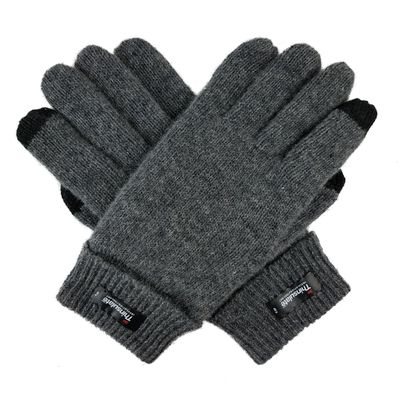 BRUCERIVER Men Pure Wool Knitted Gloves with Thinsulate Lining Size S/M (Grey Touchscreen)
