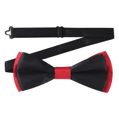 AWAYTR Men's Pre Tied Bow Ties for Wedding Party Fancy Plain Adjustable Bowties Necktie (Black&red)