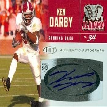Sports Memorabilia Autograph Warehouse 62225 Ken Darby Autographed Football Card Alabama 2007 Sage Hit Rookie No. A34