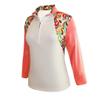 Monterey Club Women's Fountain Floral Print Block 3/4 Sleeve Zip Top #2347 (White/Peach Pink, Small)
