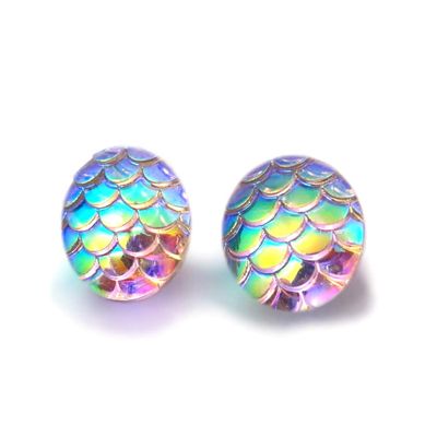 12mm Rainbow Iridescent Mermaid Dragon Scale Stud Earrings Stainless Steel or Titanium Posts (Stainless Steel Posts)
